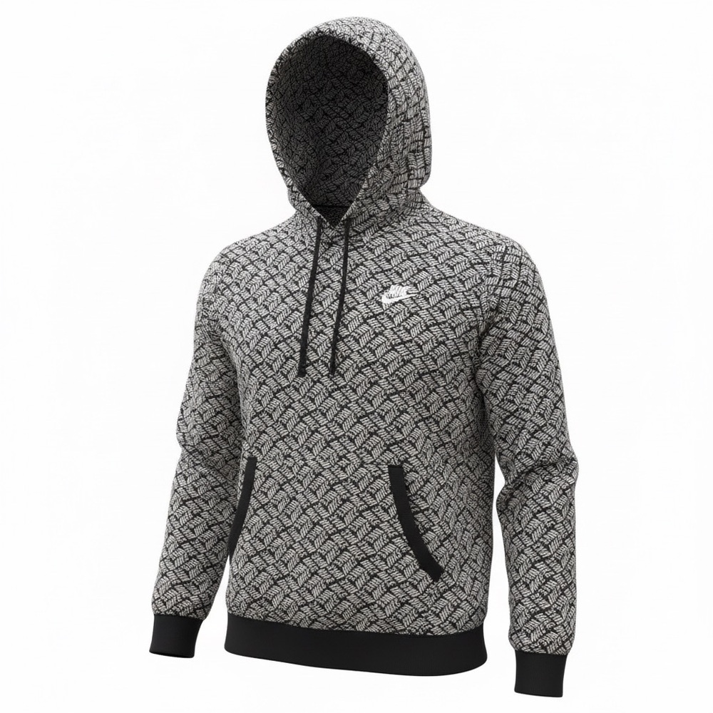 Nike NSW Sports Essentials AOP Fleece Hoodie Black Men’s M  - Swoosh